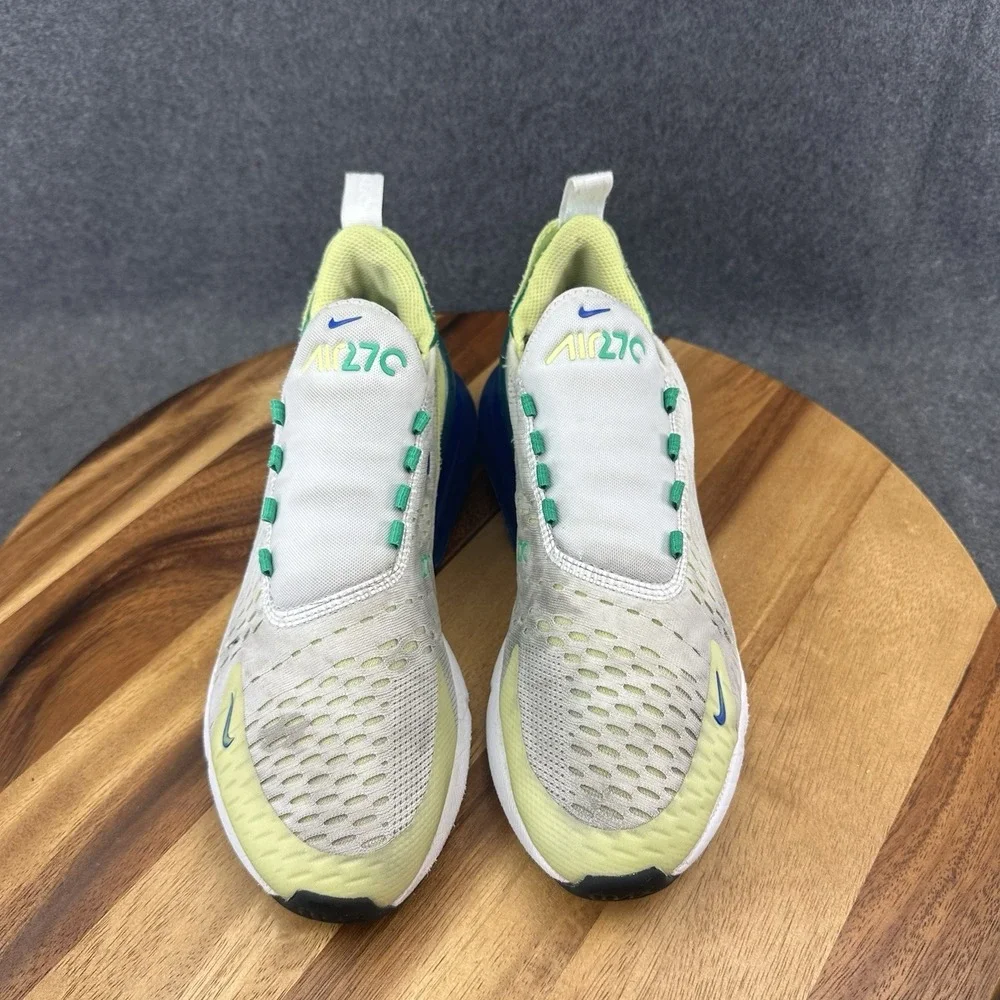 Nike Air Max 270 Shoes Youth Size 7Y White Volt Blue Mesh Sneakers‎ FN6982-100
